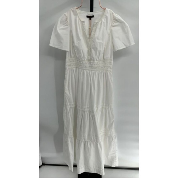 Quince Women Cotton Poplin Tiered Maxi Dress Classic White Basic Sleeved S new - Picture 2 of 3